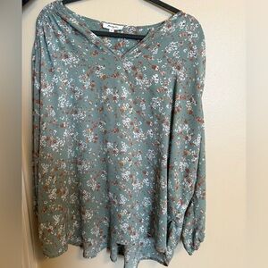 Ava & Viv Floral Blouse in Green and Brown